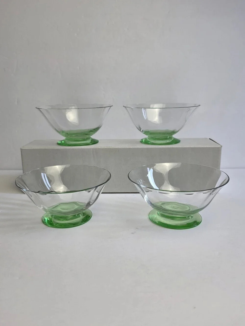 Uranium Depression Glass Green Sherbet Ice Cream Bowls Glass Glows - Lot of 4